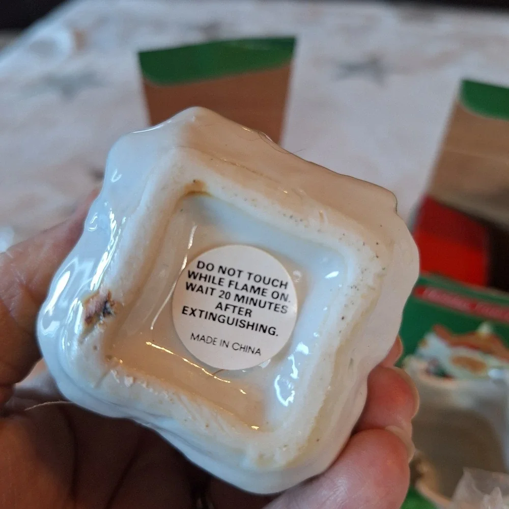 1989 New Holiday Votive Candle Set of 2 Porcelain Green Christmas Trees W/Candle